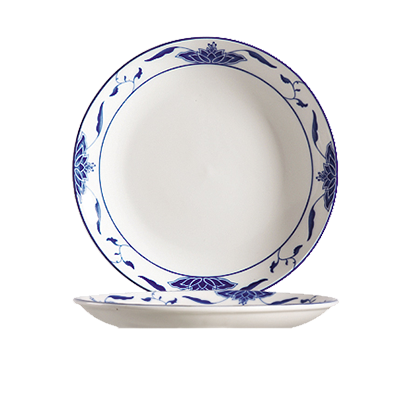 CAC China 103-21C 12" Dia. Bone White Porcelain Round Blue Lotus Plate (1 Dozen)