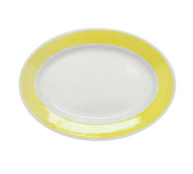 CAC China R-34-Y Yellow Ceramic Oval Rainbow Platter (2 Dozen Per Case)