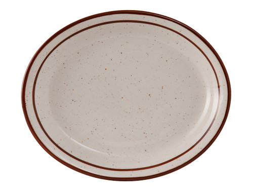 Tuxton TBS-014 Ceramic American White/Eggshell With Brown Speckle Oval Platter (1 Dozen)