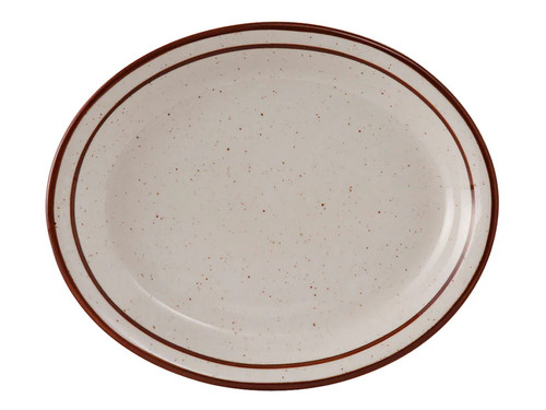 Tuxton TBS-014 Ceramic American White/Eggshell With Brown Speckle Oval Platter (1 Dozen)