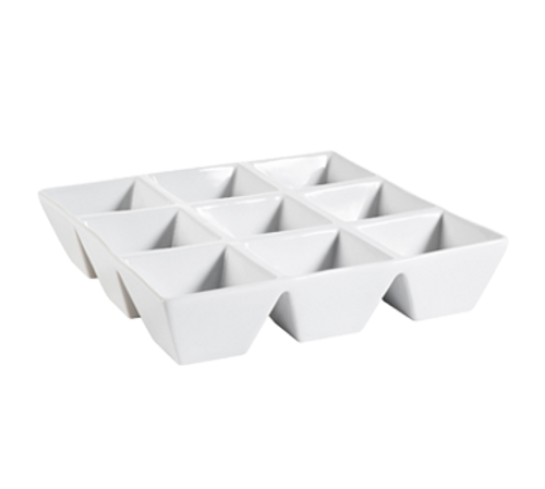 CAC China CMP-SQ9 4 Oz. Super White Porcelain Square CMP Compartment Tray (1 Dozen)