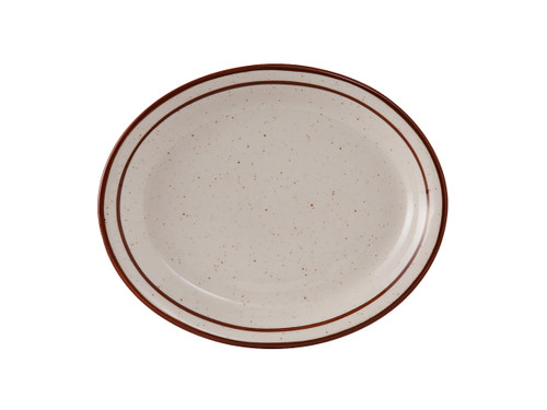 Tuxton TBS-012 Ceramic American White/Eggshell With Brown Speckle Oval Platter (2 Dozen Per Case)