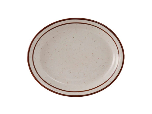 Tuxton TBS-012 Ceramic American White/Eggshell With Brown Speckle Oval Platter (2 Dozen Per Case)