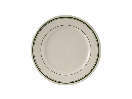 Tuxton TGB-007 7-1/8" Ceramic American White/Eggshell With Green Band Round Plate (3 Dozen Per Case)