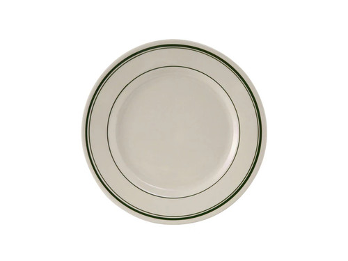 Tuxton TGB-007 7-1/8" Ceramic American White/Eggshell With Green Band Round Plate (3 Dozen Per Case)