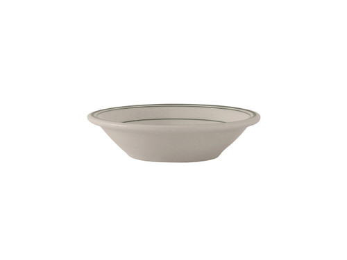 Tuxton TGB-010 6-5/8" 11 Oz. Ceramic American White/Eggshell With Green Band Round Grapefruit (3 Dozen Per Case)