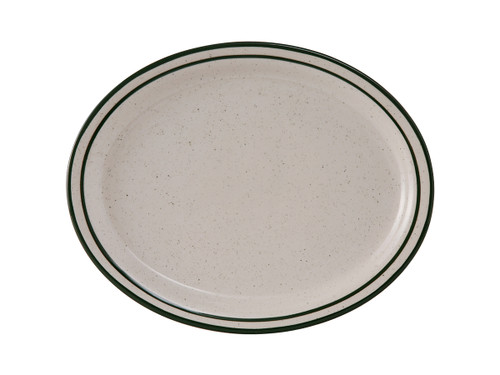 Tuxton TES-013 Ceramic American White/Eggshell With Green Speckle Oval / Oblong Platter (1 Dozen)