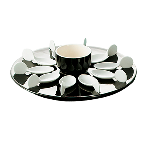 CAC China PTP-21-BLK Super White Porcelain Party Collection Tasting Spoon Set (4 Set Per Case)