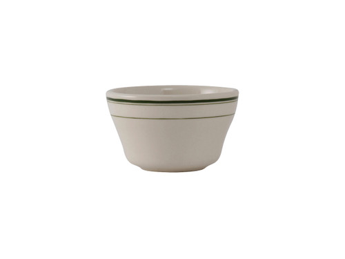 Tuxton TGB-004 4" 8 Oz. Ceramic American White/Eggshell With Green Band Round Bouillon (3 Dozen Per Case)