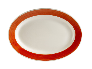 CAC China R-14-R Red Ceramic Oval Rainbow Platter (1 Dozen)