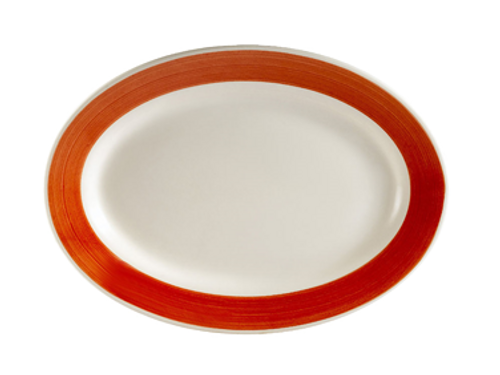CAC China R-14-R Red Ceramic Oval Rainbow Platter (1 Dozen)