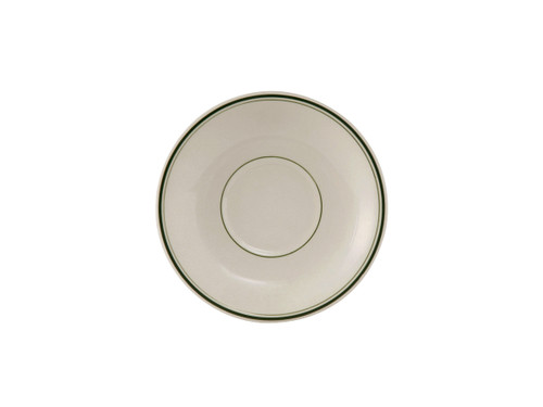 Tuxton TGB-036 5" Ceramic American White/Eggshell With Green Band Round Demitasse Saucer (3 Dozen Per Case)