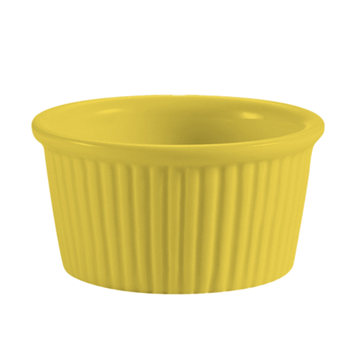 CAC China RKF-1-Y 1 Oz. Yellow Round Fluted Ceramic RKF Ramekin (4 Dozen Per Case)