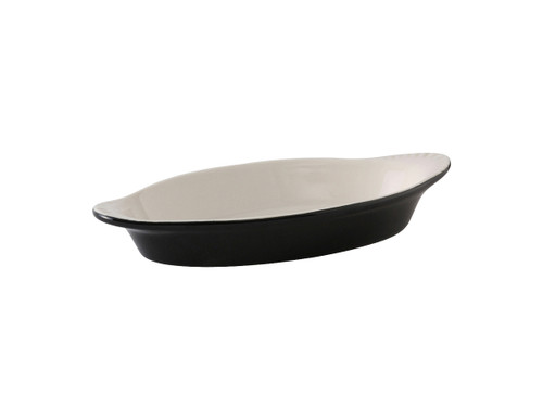 Tuxton B4N-120 12 Oz. Ceramic Black/Eggshell Oval Welsh Rarebit (1 Dozen)