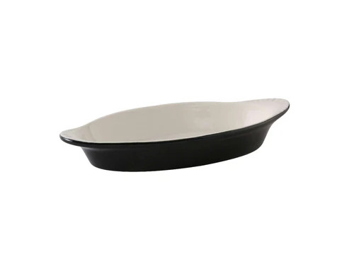 Tuxton B4N-120 12 Oz. Ceramic Black/Eggshell Oval Welsh Rarebit (1 Dozen)