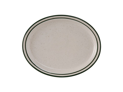 Tuxton TES-012 Ceramic American White/Eggshell With Green Speckle Oval / Oblong Platter (2 Dozen Per Case)