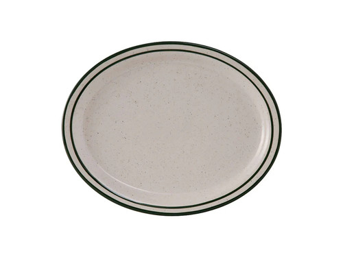 Tuxton TES-012 Ceramic American White/Eggshell With Green Speckle Oval / Oblong Platter (2 Dozen Per Case)