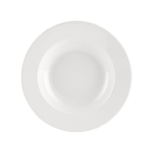 CAC China MLRN-3 9" Dia. White Plastic Round Maxwell Rim Soup Plate (2 Dozen Per Case)