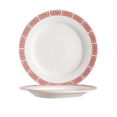 CAC China 105-16 10.25" Dia. Bone White Porcelain Round Red Gate Plate (2 Dozen Per Case)