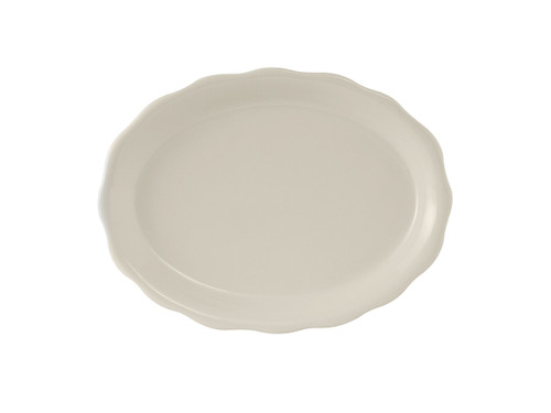 Tuxton TSC-012 Shell 9 1/2" x 7 1/8" Eggshell Scalloped Edge Oval China Platter - 24/Case (2 Dozen Per Case)