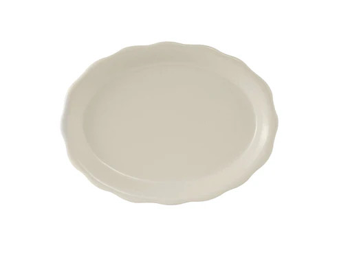 Tuxton TSC-012 Shell 9 1/2" x 7 1/8" Eggshell Scalloped Edge Oval China Platter - 24/Case (2 Dozen Per Case)