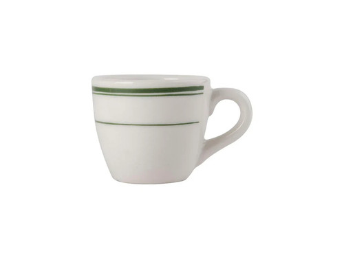 Tuxton TGB-035 2-5/8" 3-1/2 Oz. Ceramic American White/Eggshell With Green Band Demitasse Cup (3 Dozen Per Case)