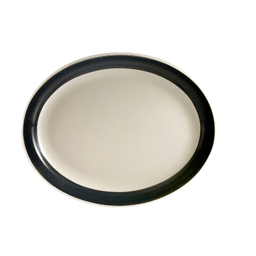 CAC China R-13NR-BLK Black Ceramic Oval Rainbow Platter (1 Dozen)