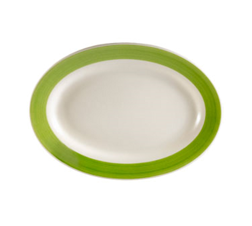 CAC China R-12-G Green Ceramic Oval Rainbow Platter (2 Dozen Per Case)