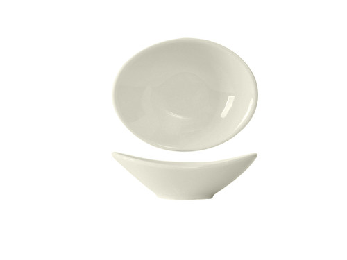 Tuxton AMU-411 1-1/2 Oz. Ceramic Pearl White Oval Capistrano Bowl (2 Dozen Per Case)
