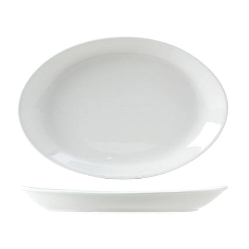 Tuxton ALH-111W Porcelain Porcelain White Oval / Oblong Wing Platter (1 Dozen)