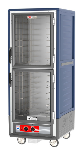 Metro C539-HDC-4-BU C5 3 Series Blue Full-Size Insulated Heated Holding Cabinet with Clear Dutch Doors and Fixed Wire Slides - 120V
