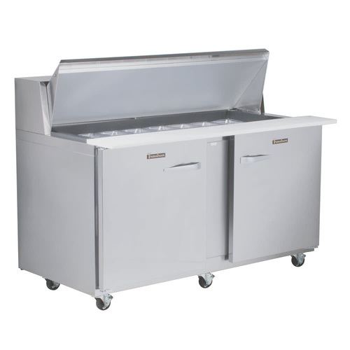 Traulsen UPT6024LL-0300-SB 60" W Two-Section Two Door Reach-In Dealer's Choice Compact Prep Table Refrigerator with roll-top lid which serves as an overshelf