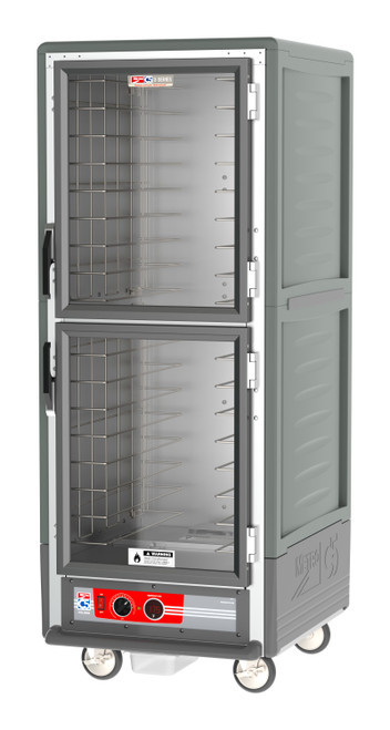 Metro C539-HLDC-4-GY C5 3 Series Gray Full-Size Insulated Low Wattage Heated Holding Cabinet with Clear Dutch Doors and Fixed Wire Slides - 120V