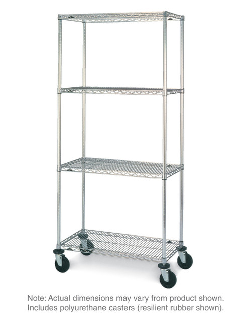 Metro N566EBR 60" W Super Erecta Brite Shelves & Chrome Plated Posts Super Erecta Stem Caster Cart Wire