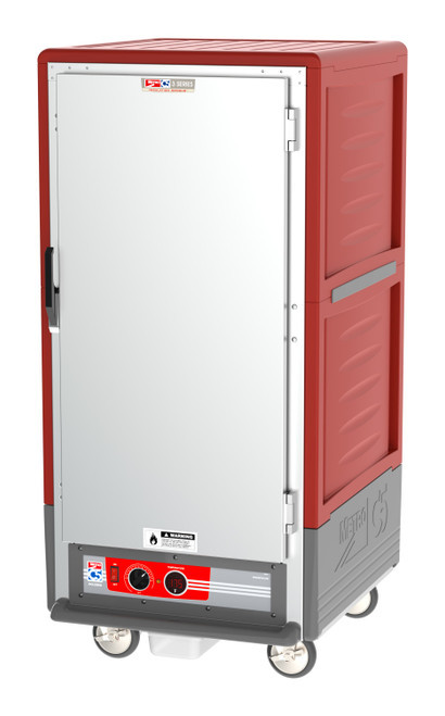 Metro C537-HLFS-L C5 3 Series Red 3/4-Size Insulated Low Wattage Heated Holding Cabinet with Solid Door and Lip Load Slides - 120V