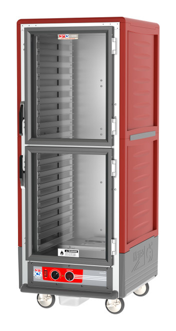 Metro C539-HDC-L C5 3 Series Red Full-Size Insulated Heated Holding Cabinet with Clear Dutch Doors and Lip Load Slides - 120V