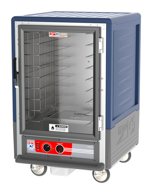 Metro C535-HFC-4-BU C5 3 Series Blue Half-Size Insulated Heated Holding Cabinet with Clear Door and Fixed Wire Slides - 120V