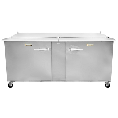 Traulsen UST7212-RR-SB 72" W Two-Section Reach-In Dealer's Choice Compact Prep Table Refrigerator with low profile flat cover