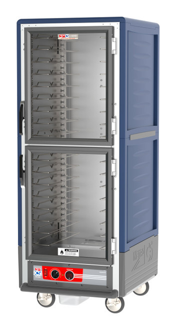 Metro C539-HLDC-U-BU C5 3 Series Blue Full-Size Insulated Low Wattage Heated Holding Cabinet with Clear Dutch Doors and Universal Wire Slides - 120V