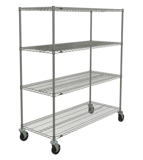 Metro N566BC 60" W Chrome Shelves & Chrome Plated Posts 600 Lbs. Capacity Super Erecta Stem Caster Cart Wire