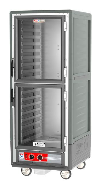 Metro C539-HLDC-L-GY C5 3 Series Gray Full-Size Insulated Low Wattage Heated Holding Cabinet with Clear Dutch Doors and Lip Load Slides - 120V