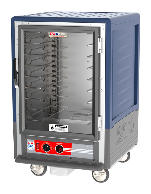 Metro C535-HLFC-U-BU C5 3 Series Blue Half-Size Insulated Low Wattage Heated Holding Cabinet with Clear Door and Universal Wire Slides - 120V