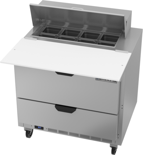 Beverage Air SPED36HC-08C-2 36" W One-Section Two Drawer Sandwich Top Refrigerated Counter