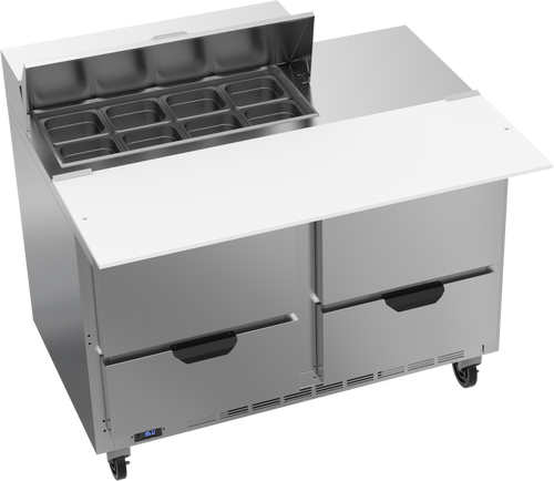 Beverage Air SPED48HC-08C-4 48" W Two-Section Four Drawer Sandwich Top Refrigerated Counter