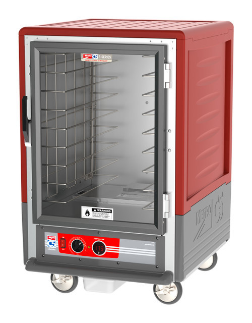 Metro C535-HFC-4 C5 3 Series Red Half-Size Insulated Heated Holding Cabinet with Clear Door and Fixed Wire Slides - 120V