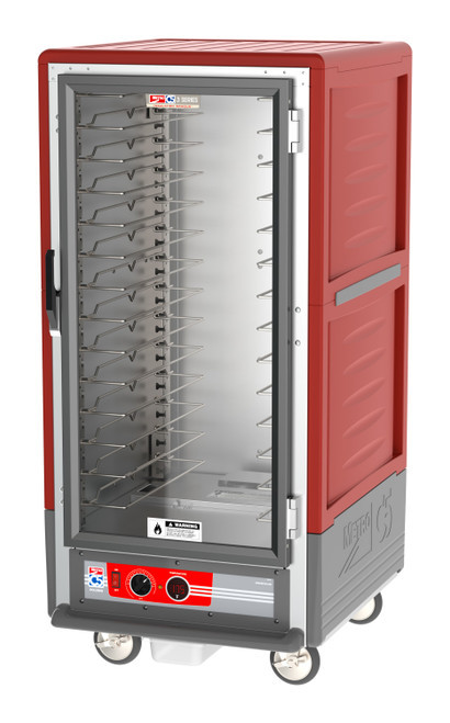Metro C537-HFC-U C5 3 Series Red 3/4-Size Insulated Heated Holding Cabinet with Clear Door and Universal Wire Slides - 120V