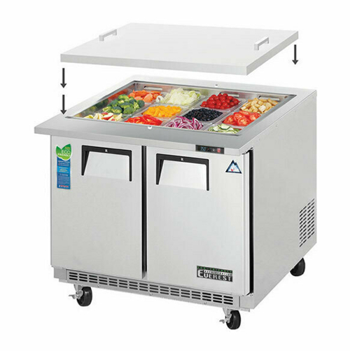 Everest Refrigeration EOTPS2 35.63" W Two-Section Two Door Open Top Prep Table