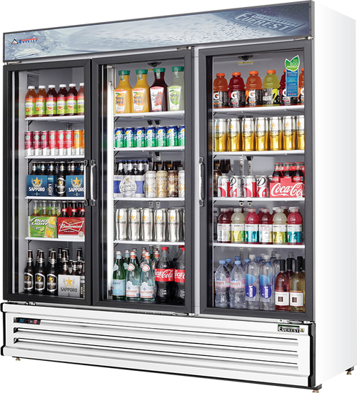 Everest Refrigeration EMSGR69 72.88" W Three-Section Glass Door Reach-In Glass Door Merchandiser Refrigeration