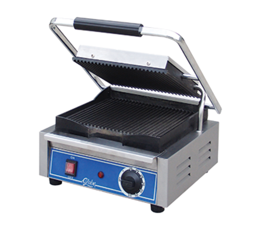 Globe GPG10 19" W Stainless Steel Single Plate Electric Countertop Bistro Panini Grill - 120 Volts