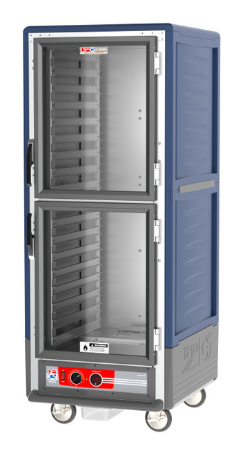 Metro C539-HDC-L-BU C5 3 Series Blue Full-Size Insulated Heated Holding Cabinet with Clear Dutch Doors and Lip Load Slides - 120V